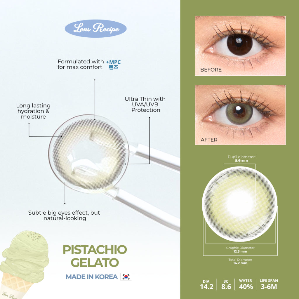 Lens Recipe by Naturalens Pistachio Gelato Softlens Made in Korea with MPC (1PC/SEBELAH) Contact Lens (-0 sd -6.50)