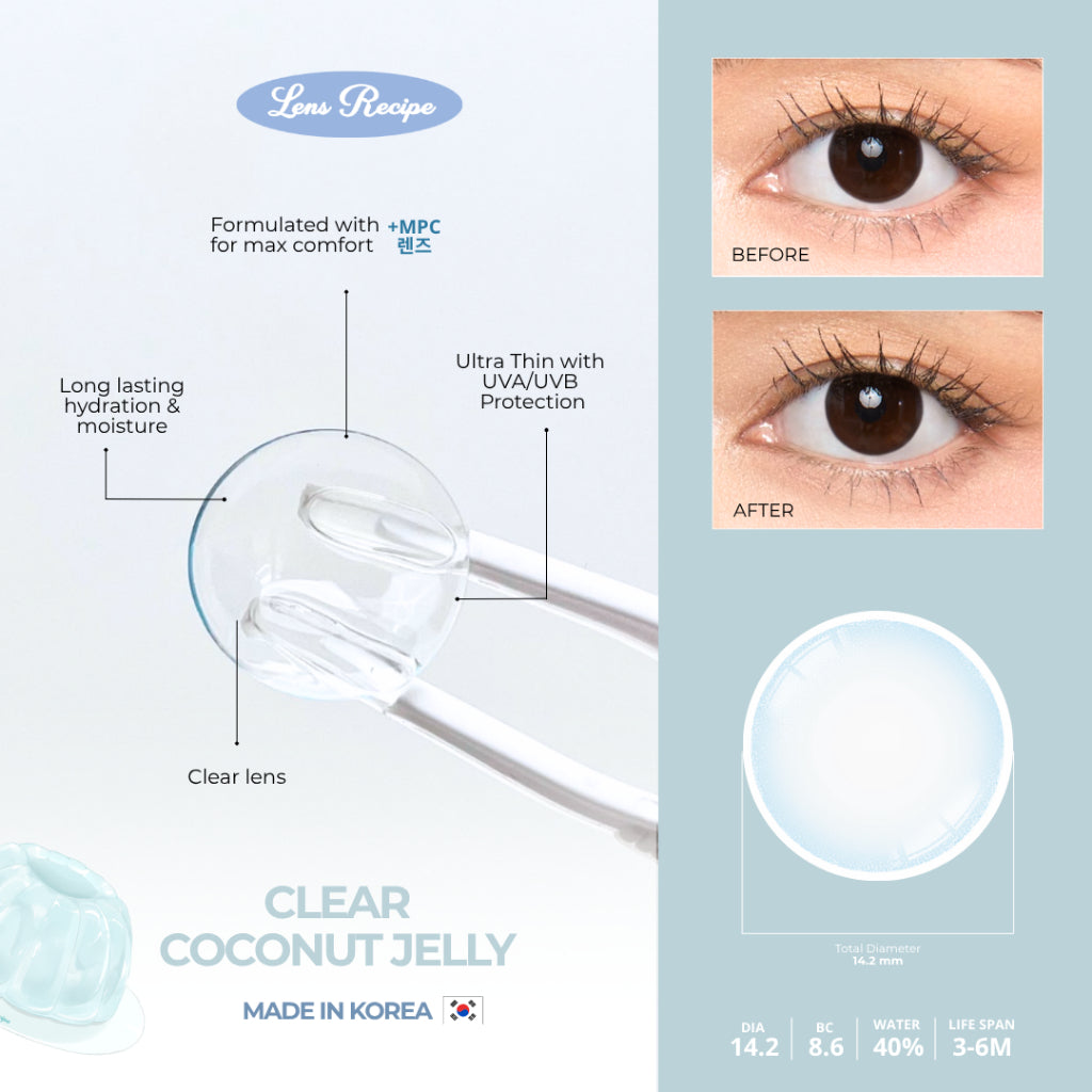 Lens Recipe by Naturalens Clear Coconut Jelly Softlens Made in Korea with MPC (1PC/SEBELAH) Contact Lens (-0.50 sd -10)