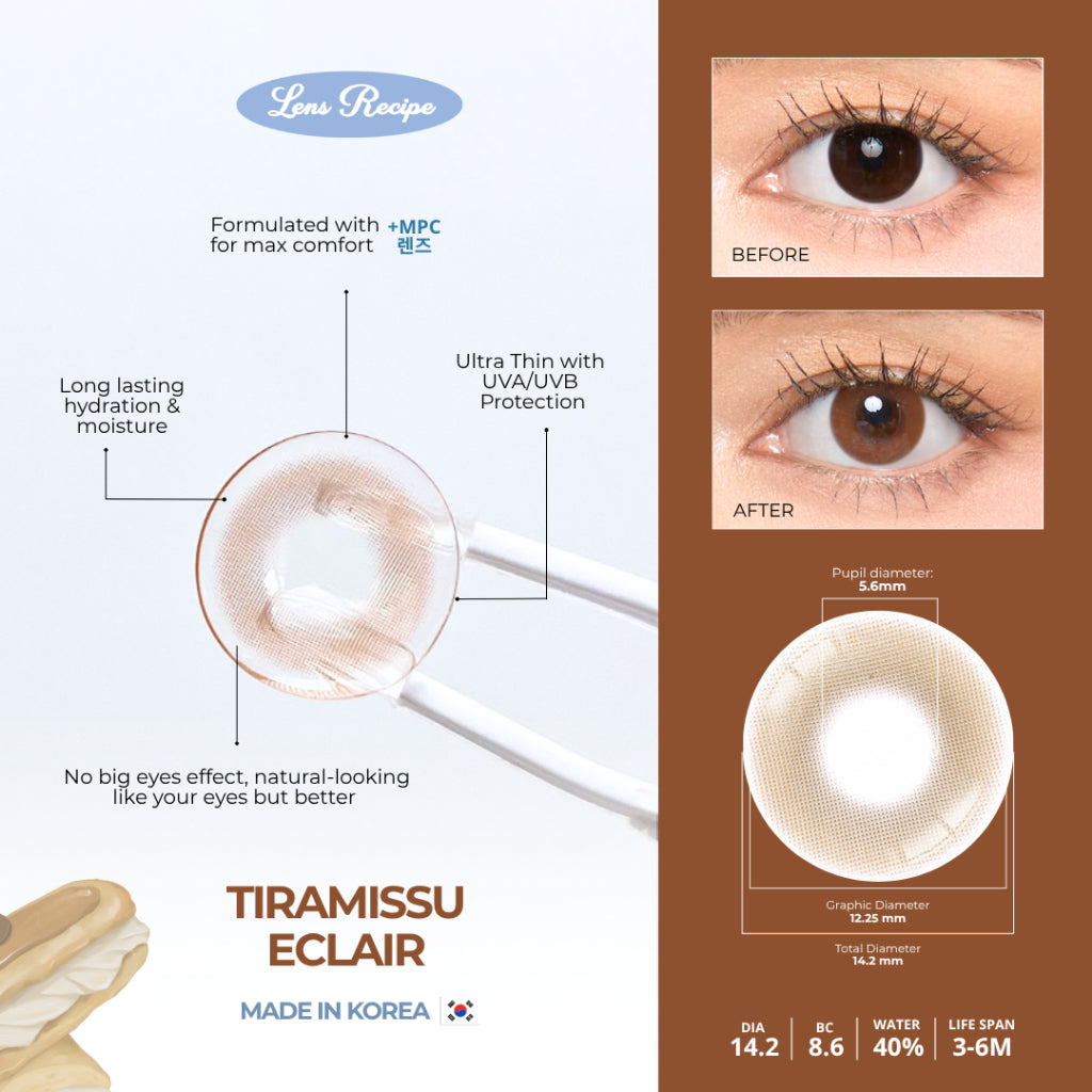 Lens Recipe by Naturalens Tiramissu Eclair Softlens Made in Korea with MPC (1PC/SEBELAH) Contact Lens (-0 sd -6.50)