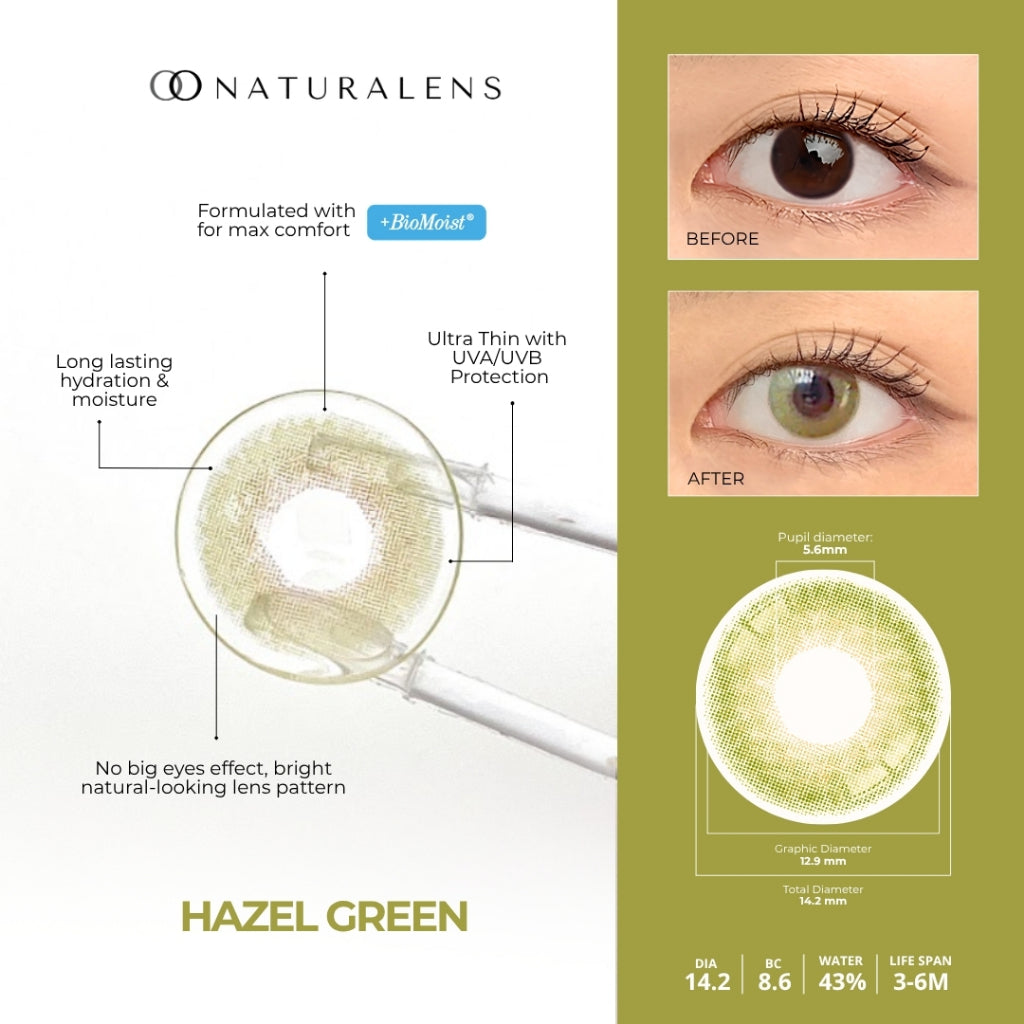 Naturalens Hazel Green Softlens Biomoist (1PC/SEBELAH) Contact Lens (0 sd -10)