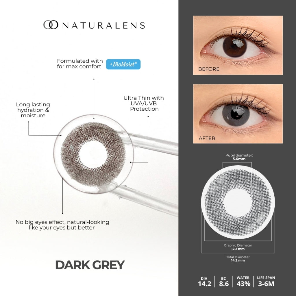 Naturalens Dark Grey Softlens Biomoist (1PC/SEBELAH) Contact Lens (0 sd -10)