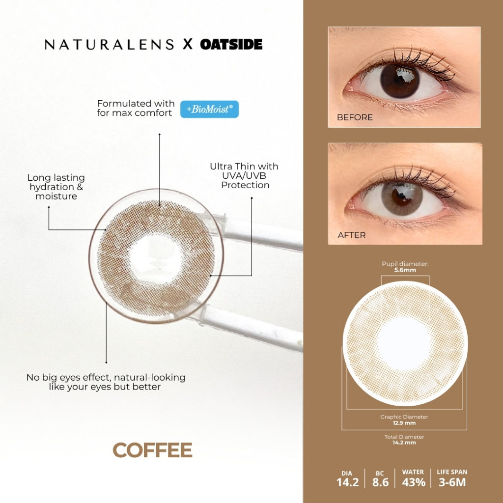 Naturalens x Oatside Coffee Softlens Biomoist (1PC/SEBELAH) Contact Lens (0 sd -10)