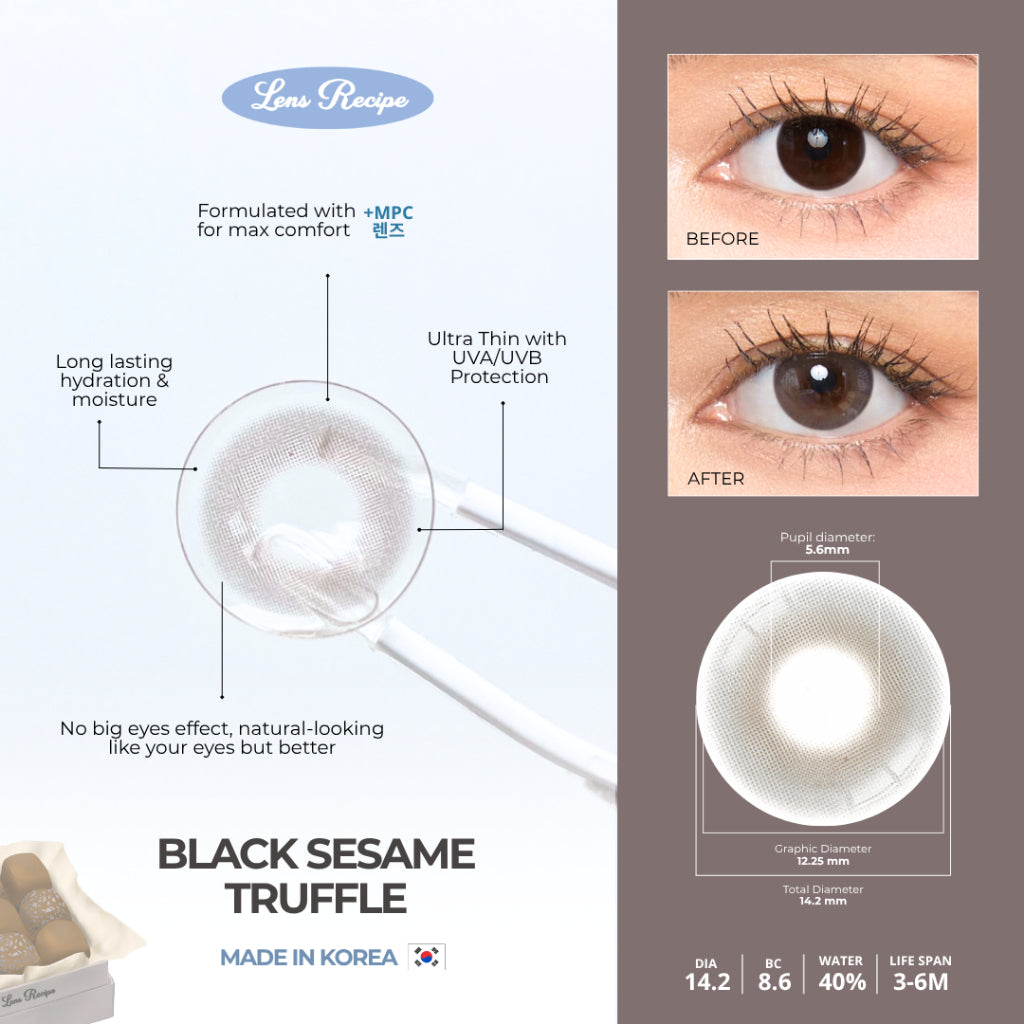 Lens Recipe by Naturalens Black Sesame Truffle Softlens Made in Korea with MPC (1PC/SEBELAH) Contact Lens (-0 sd -6.50)
