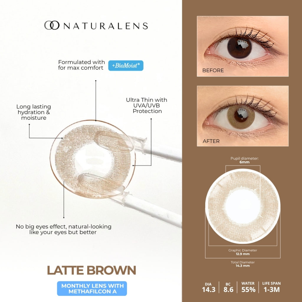Naturalens Latte Brown Monthly Softlens Biomoist (1PC/SEBELAH) Contact Lens (0 sd -10)
