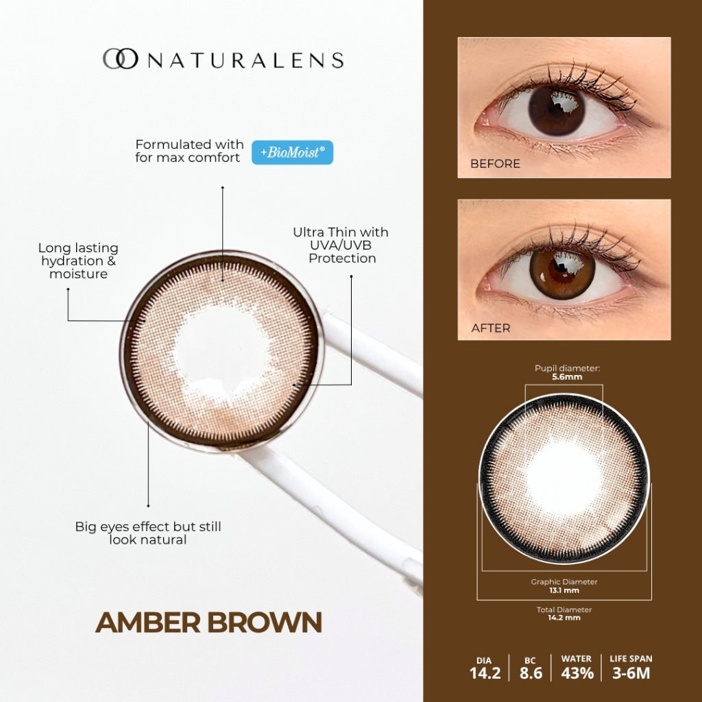 Naturalens Amber Brown Softlens Biomoist (1PC/SEBELAH) Contact Lens (0 sd -10)
