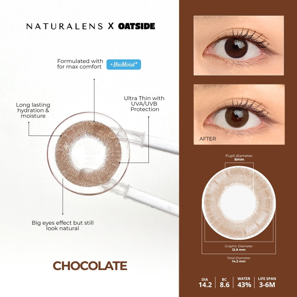 Naturalens x Oatside Chocolate Softlens Biomoist (1PC/SEBELAH) Contact Lens (0 sd -10)