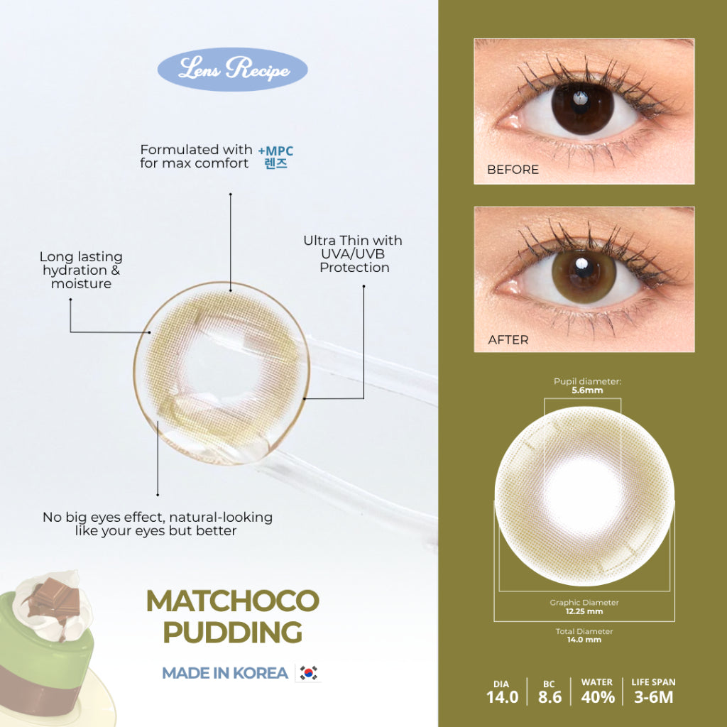 Lens Recipe by Naturalens Matchoco Pudding Softlens Made in Korea with MPC (1PC/SEBELAH) Contact Lens (-0 sd -6.50)