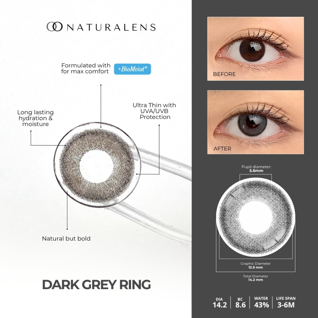 Naturalens Dark Grey Ring Softlens Biomoist (1 PC/SEBELAH) Contact Lens (0 sampai -10)