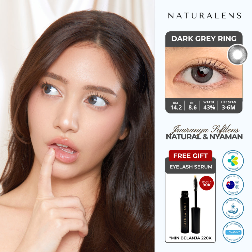 Naturalens Dark Grey Ring Softlens Biomoist (1 PC/SEBELAH) Contact Lens (0 sampai -10)