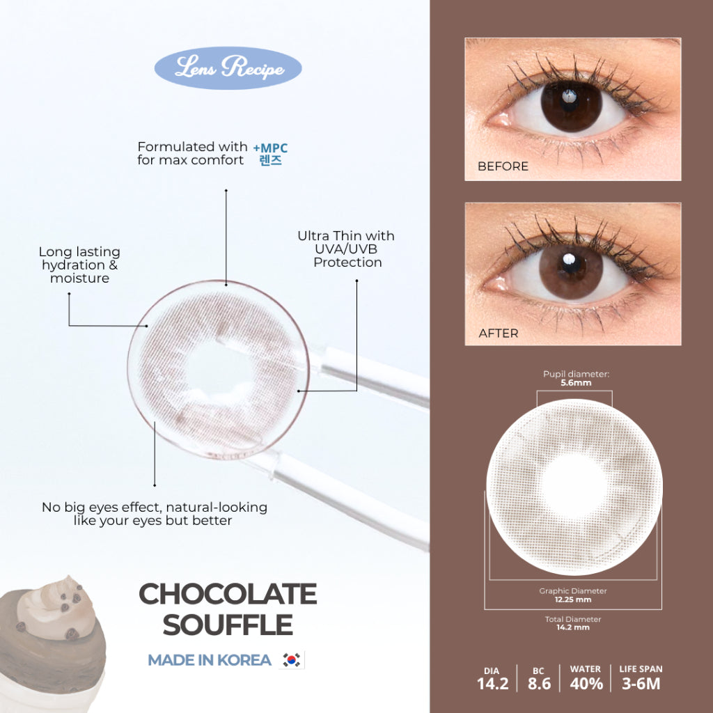 Lens Recipe by Naturalens Chocolate Souffle Softlens Made in Korea with MPC (1PC/SEBELAH) Contact Lens (-0 sd -6.50)