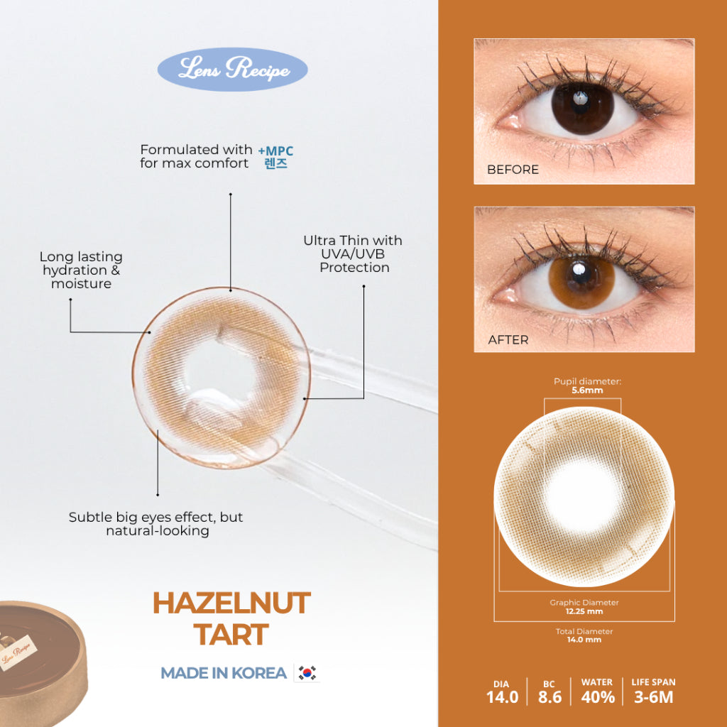Lens Recipe by Naturalens Hazelnut Tart Softlens Made in Korea with MPC (1PC/SEBELAH) Contact Lens (-0 sd -6.50)