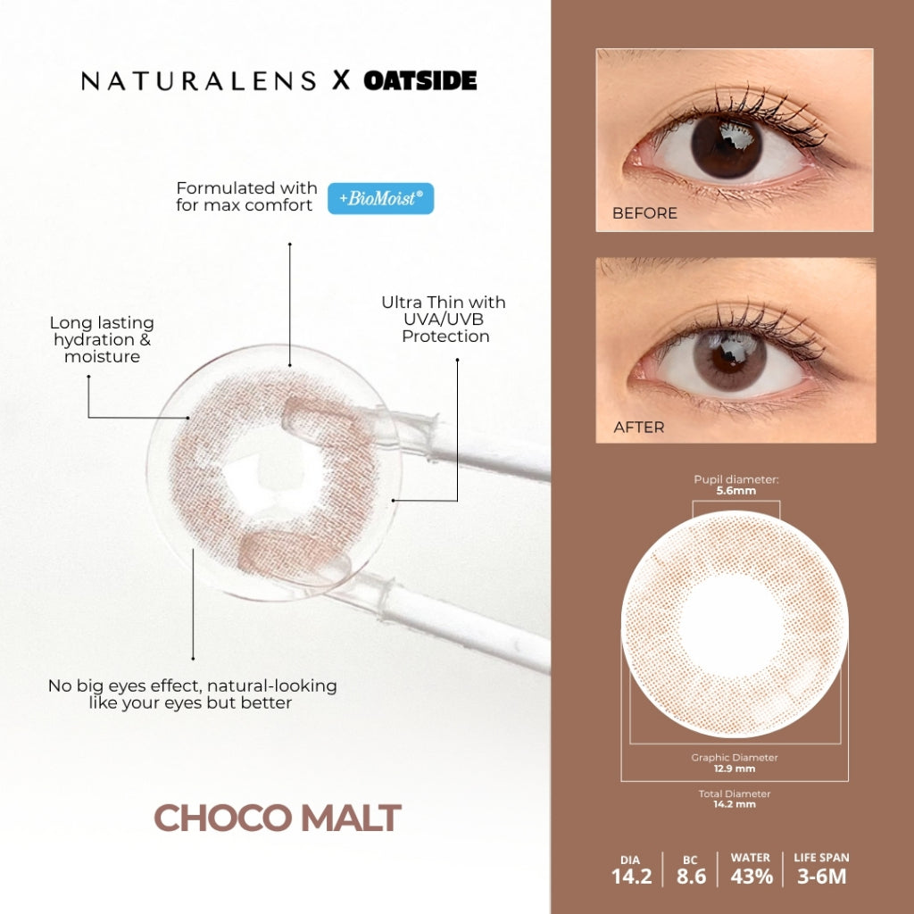Naturalens x Oatside Chocolate Malt Softlens Biomoist (1PC/SEBELAH) Contact Lens (0 sd -10)