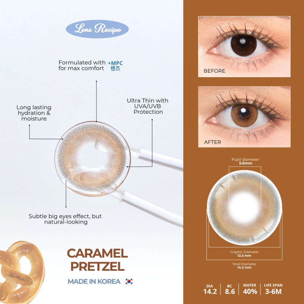 Lens Recipe by Naturalens Caramel Pretzel Softlens Made in Korea with MPC (1PC/SEBELAH) Contact Lens (-0 sd -6.50)