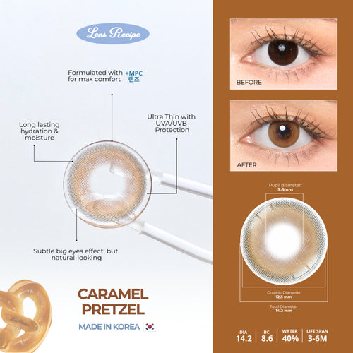 Lens Recipe by Naturalens Caramel Pretzel Softlens Made in Korea with MPC (1PC/SEBELAH) Contact Lens (-0 sd -6.50)