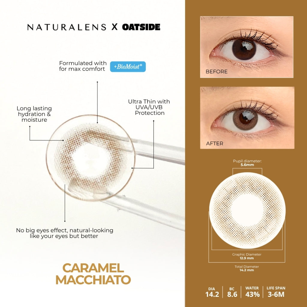Naturalens x Oatside Caramel Macchiato Softlens Biomoist (1PC/SEBELAH) Contact Lens (0 sd -10)
