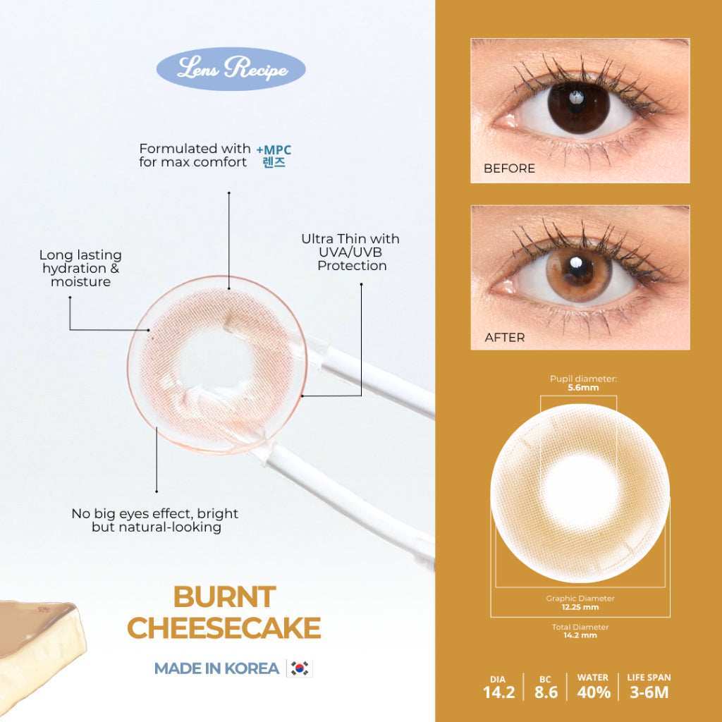 Lens Recipe by Naturalens Burnt Cheesecake Softlens Made in Korea with MPC (1PC/SEBELAH) Contact Lens (-0 sd -6.50)
