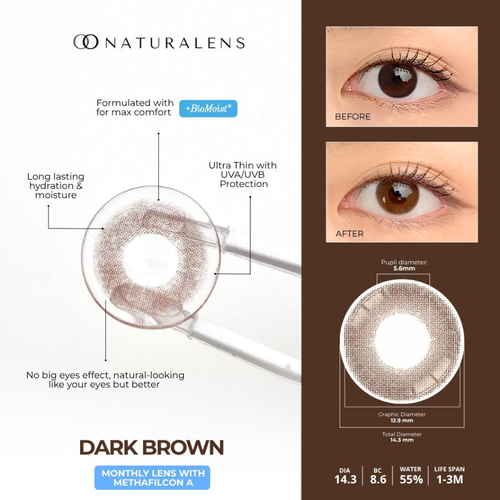 Naturalens Dark Brown Monthly Softlens Biomoist (1PC/SEBELAH)  Contact Lens (0 sd -10)