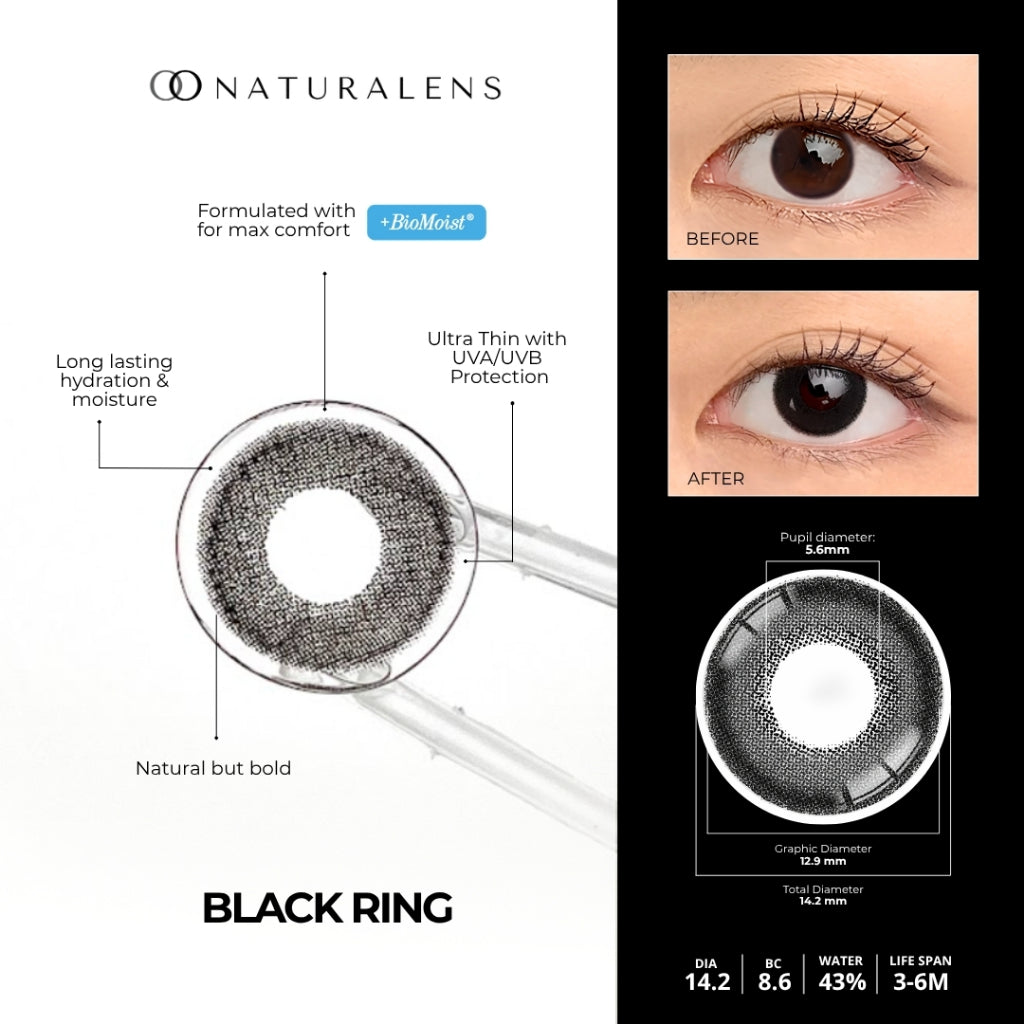 Naturalens Black Ring Softlens Biomoist (1PC/SEBELAH) Contact Lens (0 sd -10)