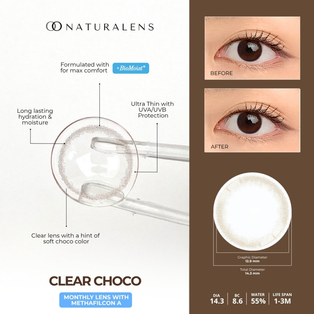Naturalens Clear Choco Donut Monthly Softlens Biomoist (1PC/SEBELAH) Contact Lens (0 sd -10)