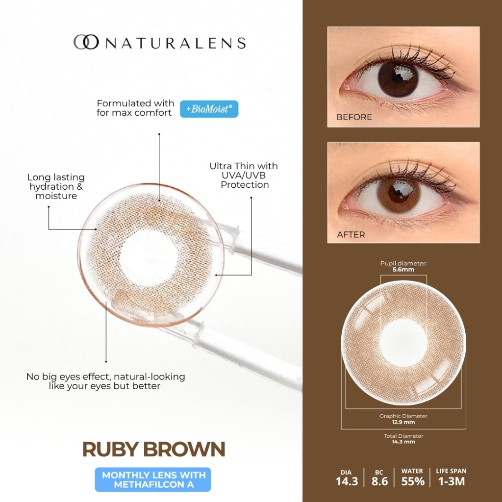 Naturalens Ruby Brown Monthly Softlens BioMoist (1PC/SEBELAH) Contact Lens (0 sd -10)