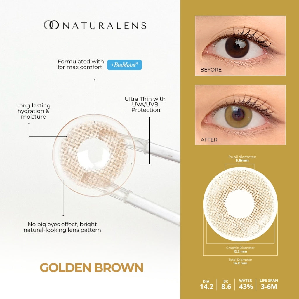 Naturalens Golden Brown Softlens Biomoist (1PC/SEBELAH) Contact Lens (0 sd -10)
