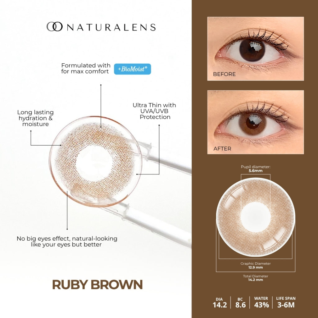 Naturalens Ruby Brown Softlens Biomoist (1PC/SEBELAH) Contact Lens (0 sd -10)