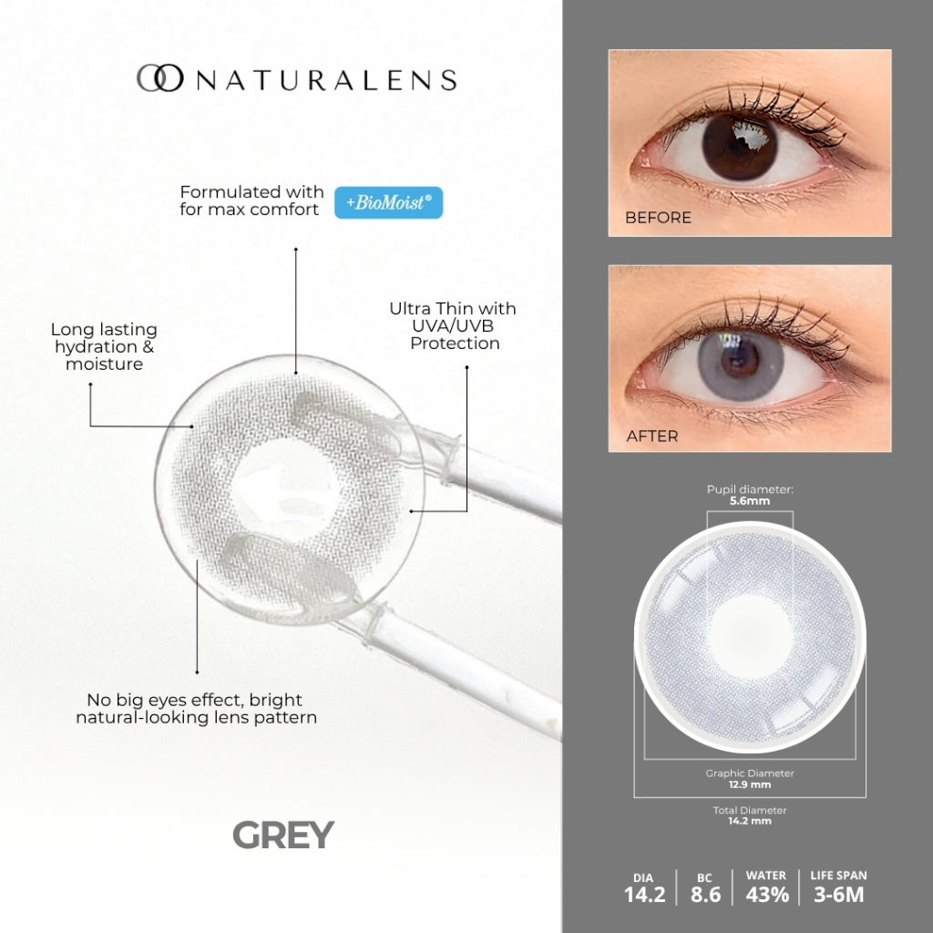 Naturalens Grey Softlens Biomoist (1PC/SEBELAH) Contact Lens (0 sd -10)